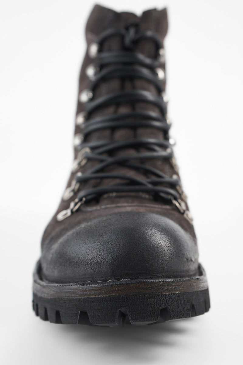 CAMDEN lava-grey suede combat boots.