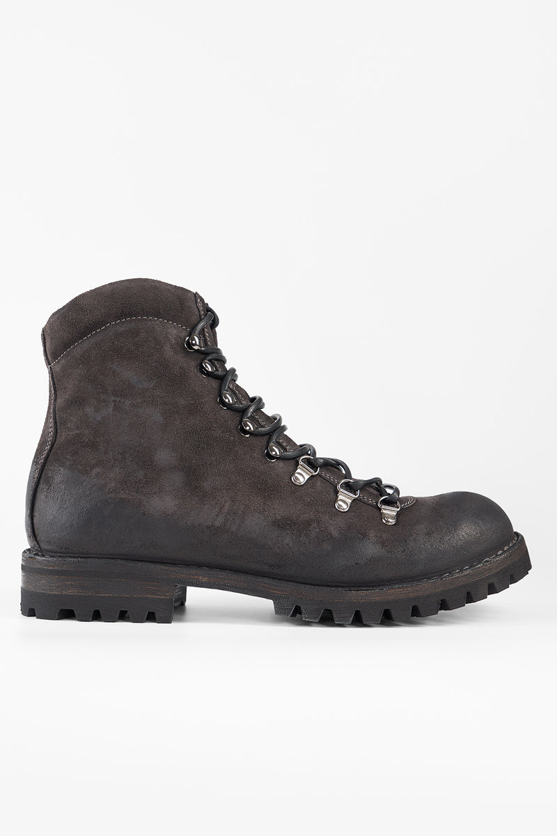 CAMDEN lava-grey suede combat boots.