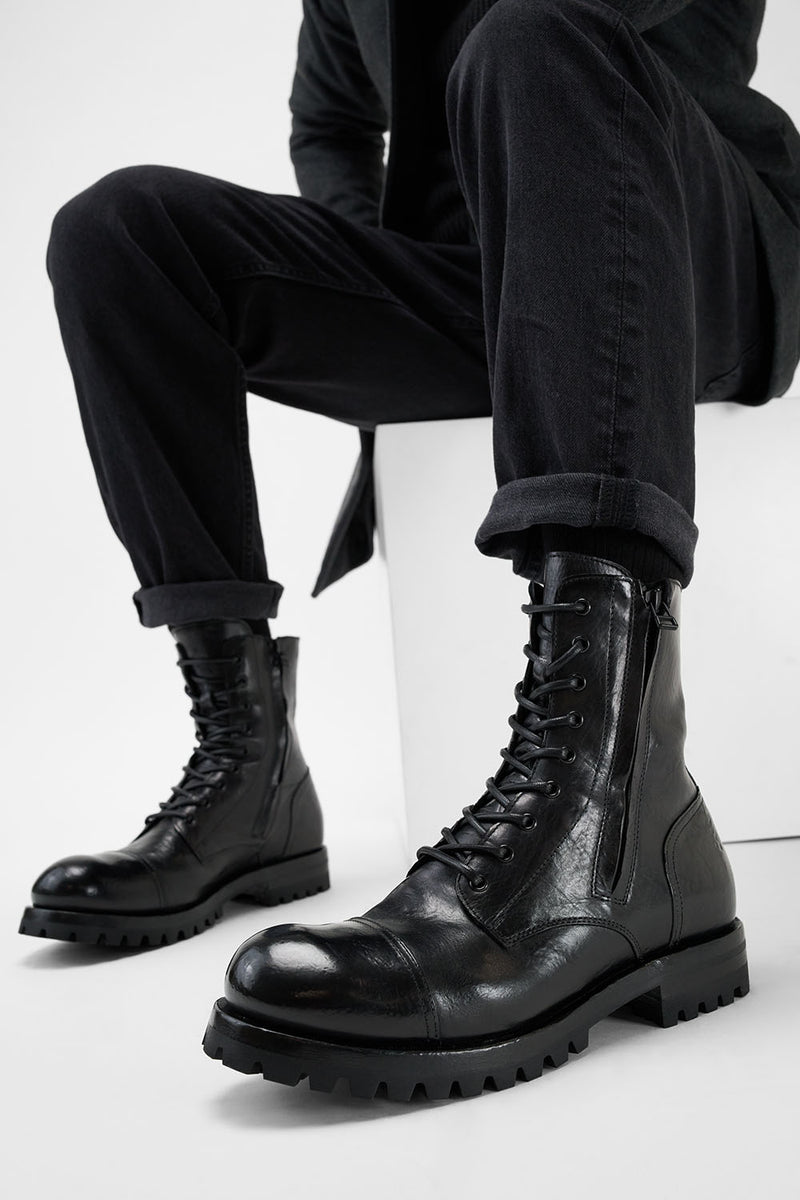 Steel Toe Ankle Military Boots CAMDEN Tar-black Double-zip