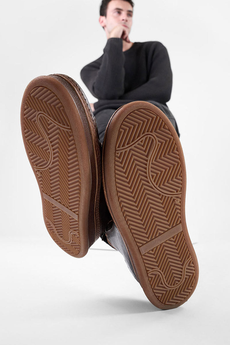 COLE cognac welted double-zip high sneakers.