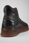 COLE dark-cocoa welted distressed high sneakers.