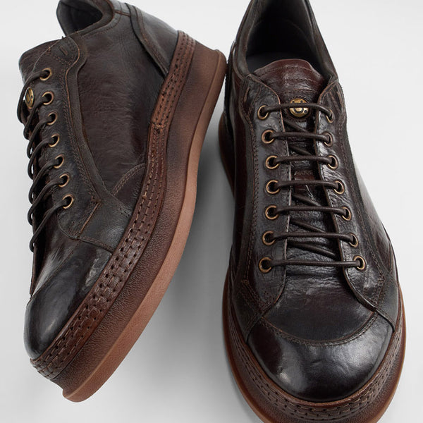 COLE dark-cocoa welted distressed sneakers | untamed street