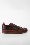 COLE men sneakers trainers cognac brown luxury calf leather distressed made in italy