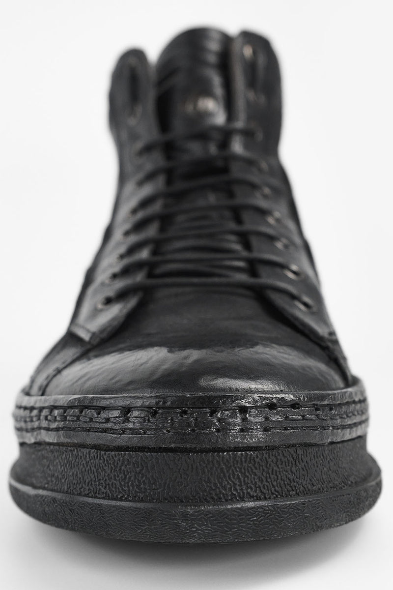 COLE rugged-black welted distressed high sneakers.