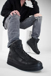 COLE rugged-black welted distressed high sneakers.