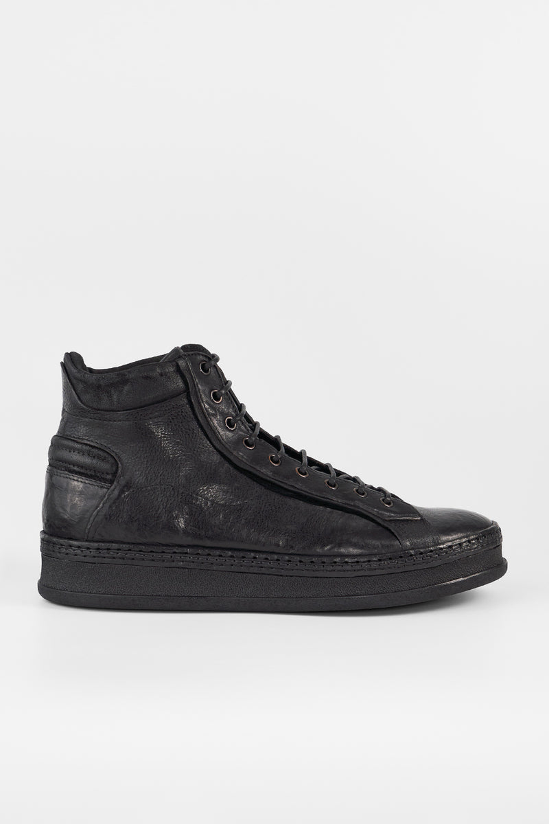 COLE rugged-black welted distressed high sneakers.