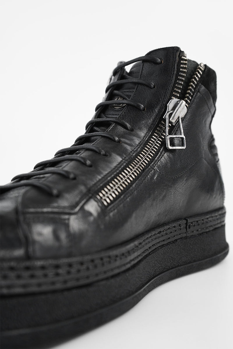 COLE rugged-black double-zip welted high sneakers.