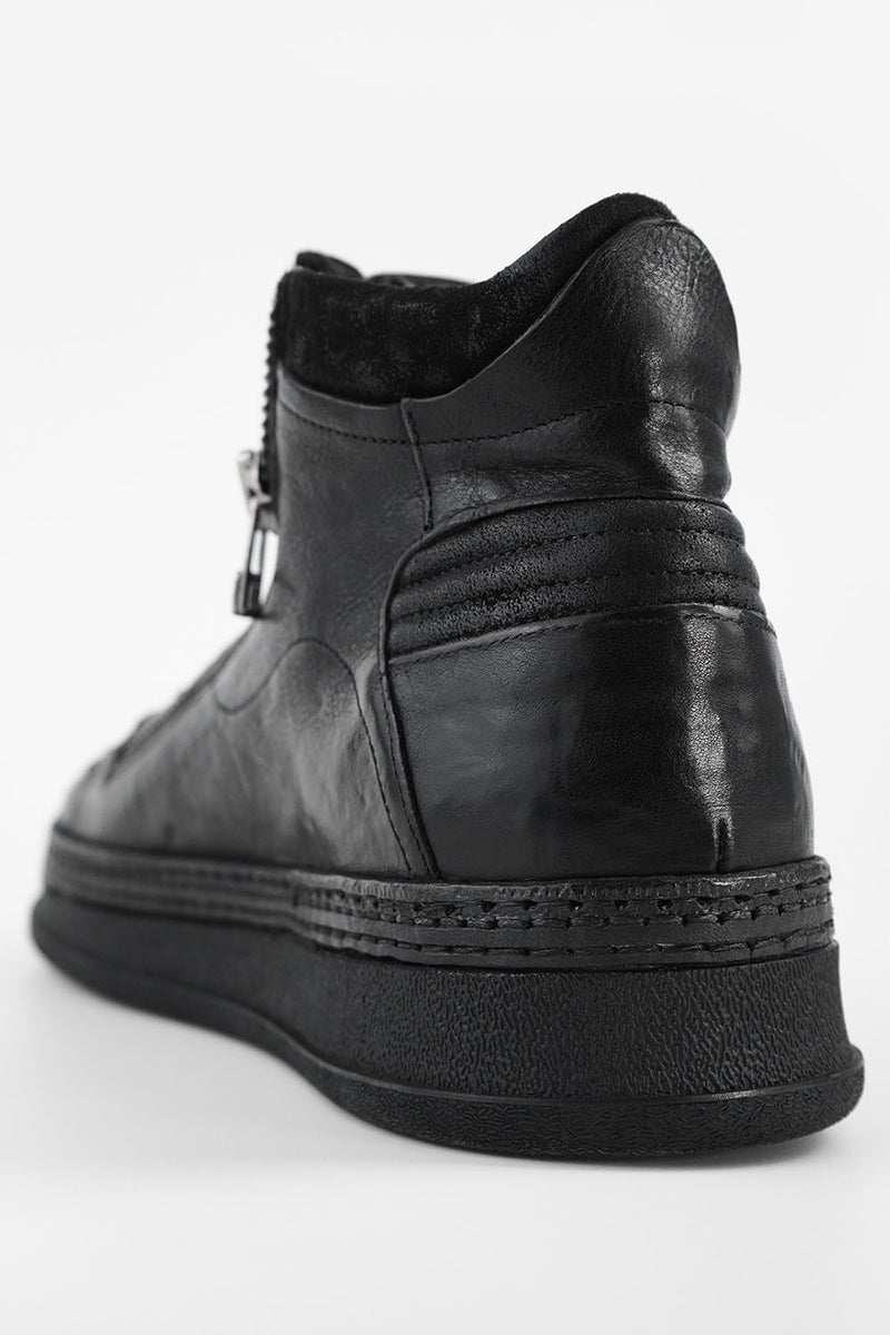 COLE rugged-black double-zip welted high sneakers.