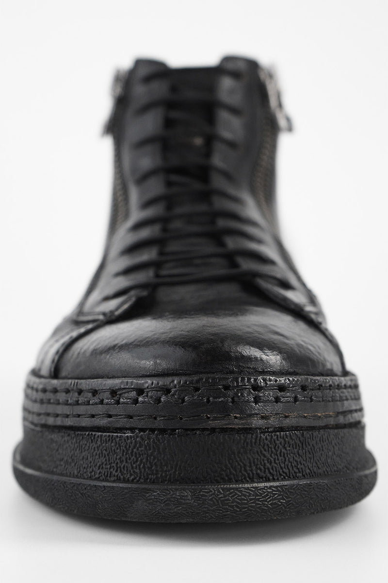 COLE rugged-black double-zip welted high sneakers.