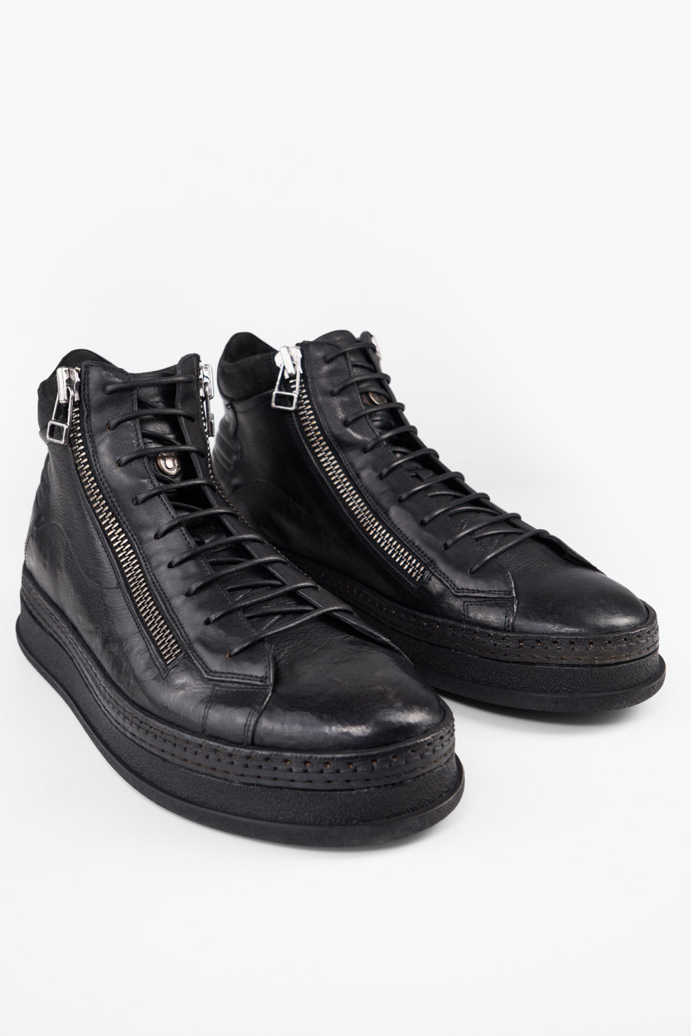 COLE urban-black double-zip welted high sneakers.