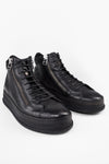 COLE rugged-black double-zip welted high sneakers.