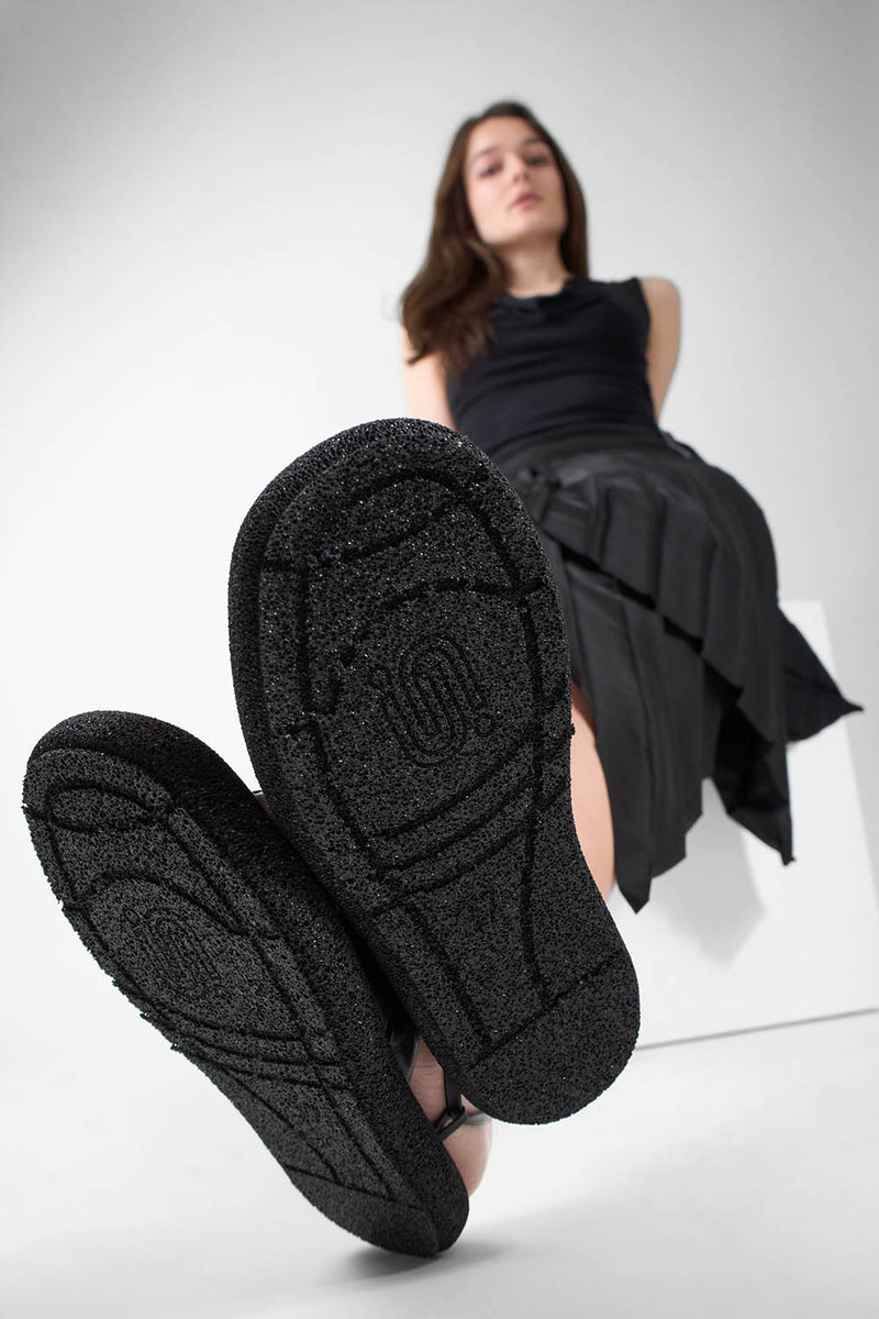 DEVON jet-black braided lightweight sandals.