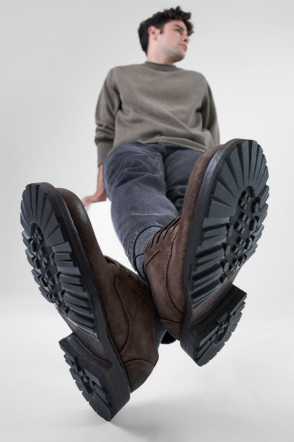 DRAKE smokey-brown derby shoes.