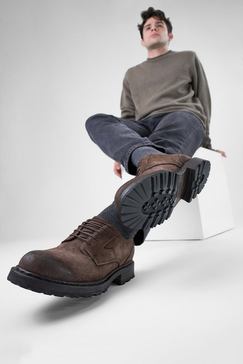DRAKE smokey-brown derby shoes.