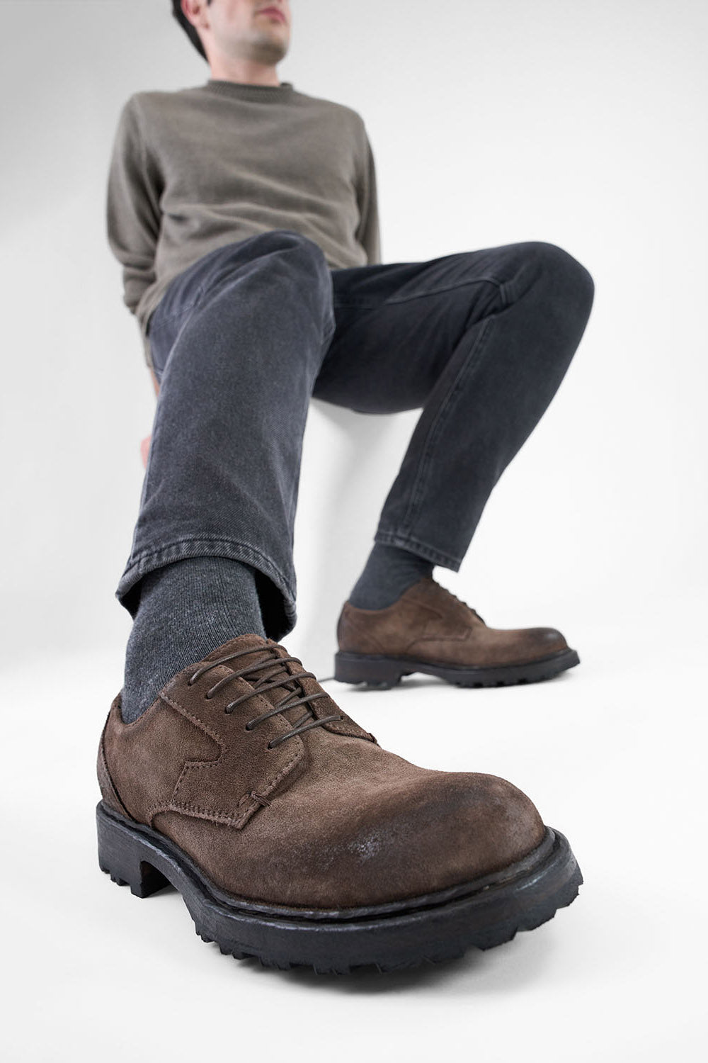 DRAKE smokey-brown derby shoes.