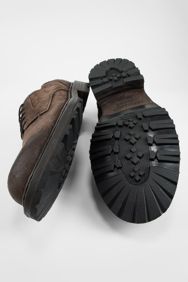 DRAKE smokey-brown derby shoes.