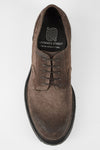 DRAKE smokey-brown derby shoes.