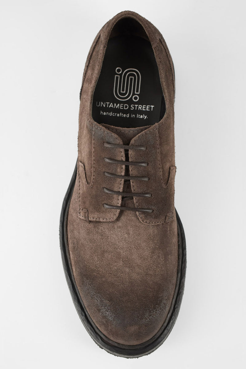 DRAKE smokey-brown derby shoes.