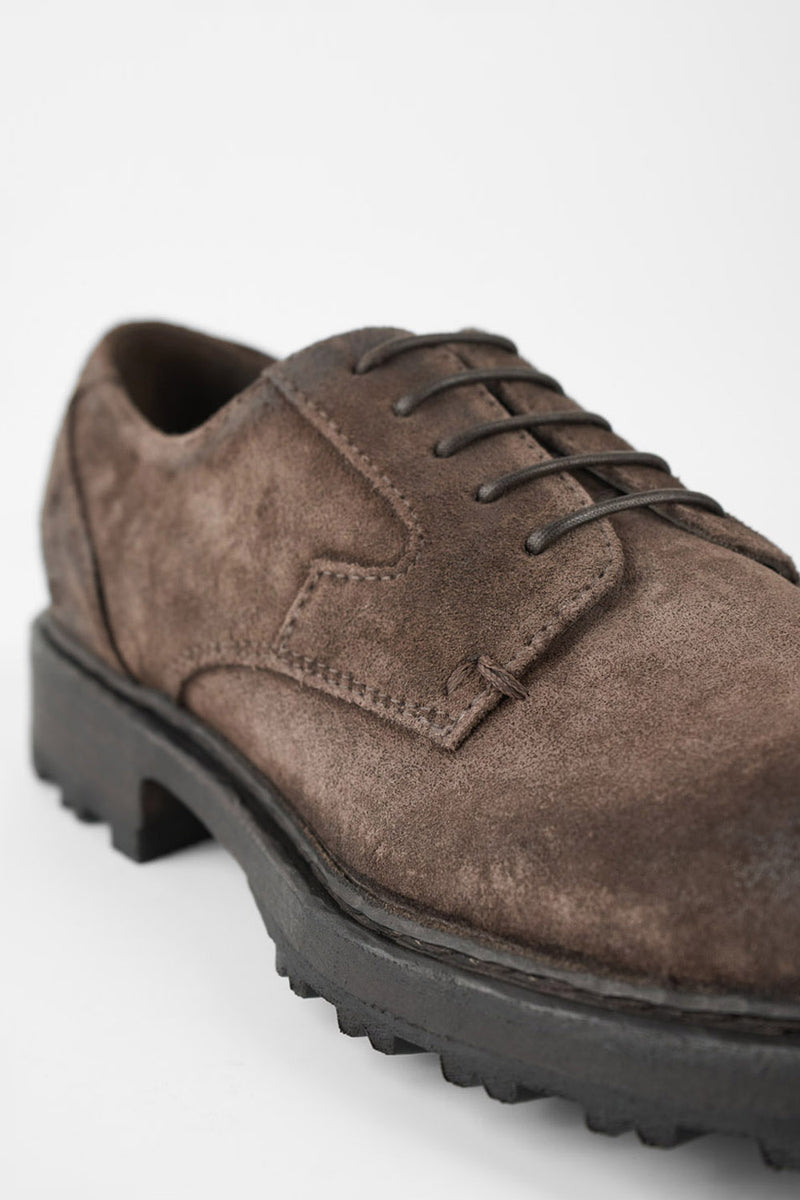 DRAKE smokey-brown derby shoes.