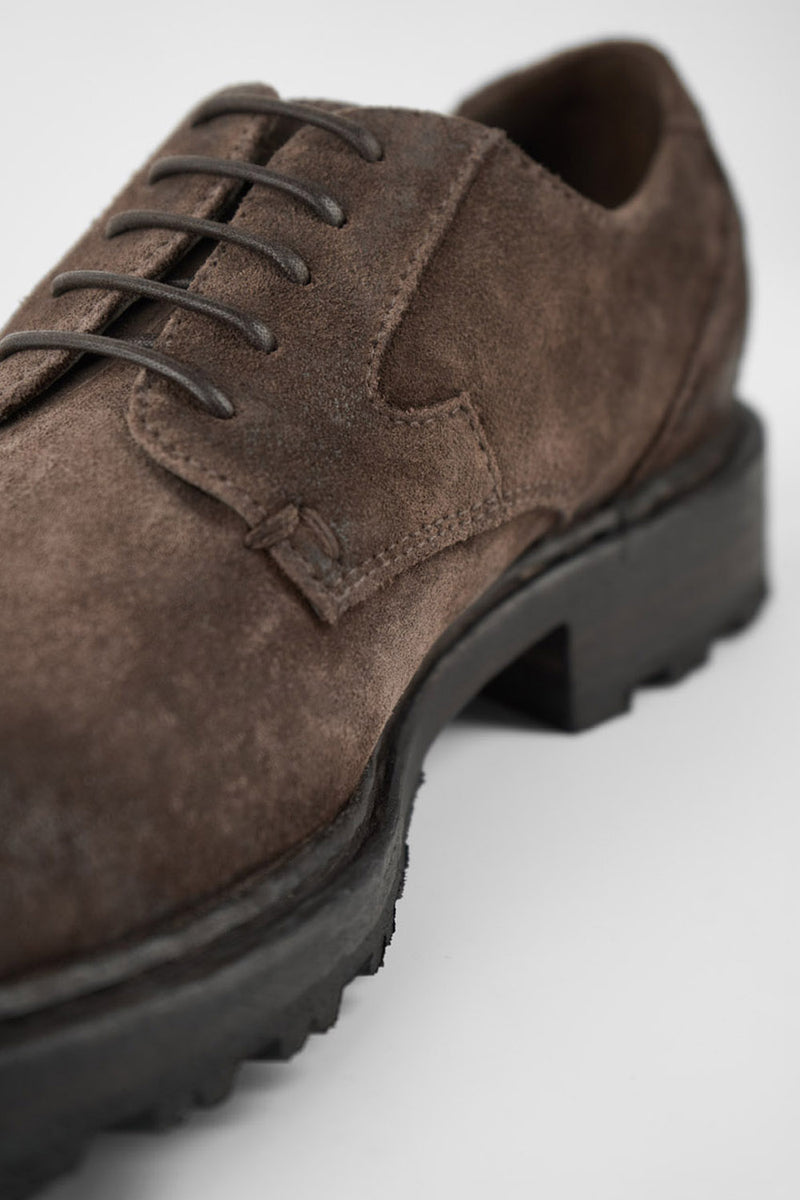 DRAKE smokey-brown derby shoes.
