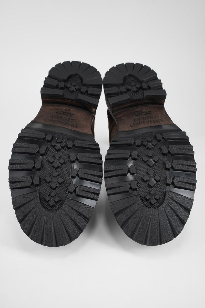 DRAKE smokey-brown derby shoes.