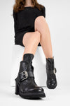 EDEN jade-black buckle boots.