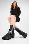 EDEN jade-black buckle boots.