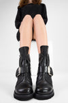 EDEN jade-black buckle boots.