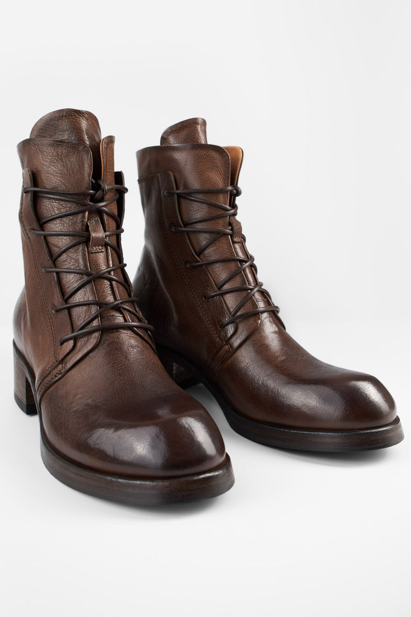 EXETER powder-chocolate lace-up boots.