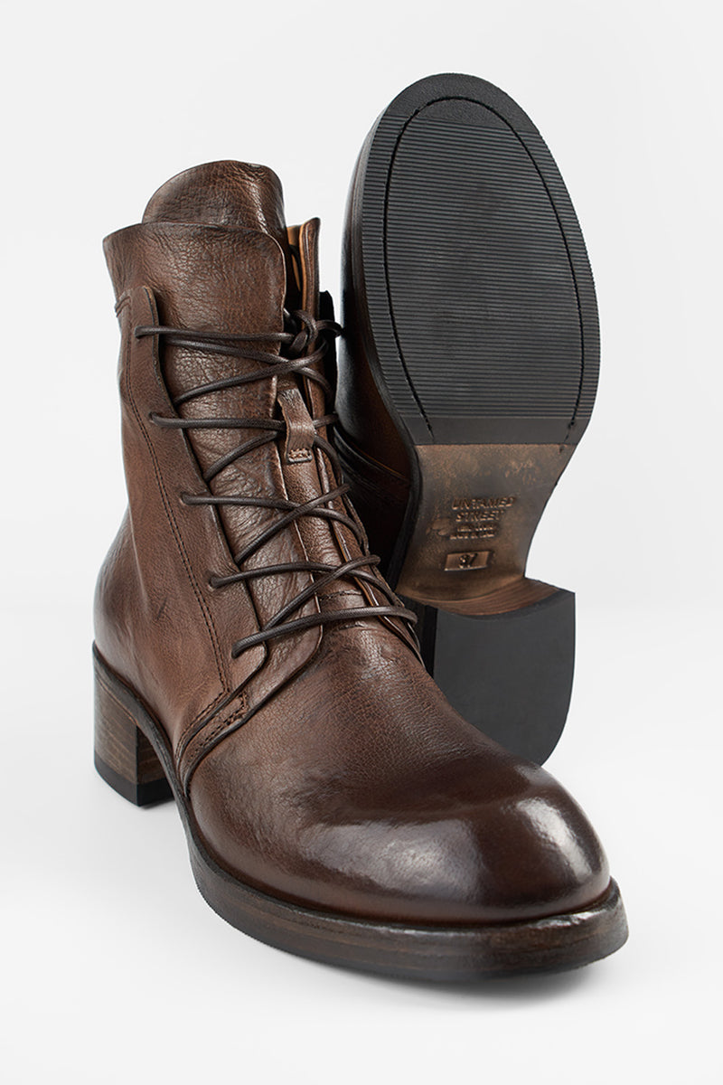 EXETER powder-chocolate lace-up boots.