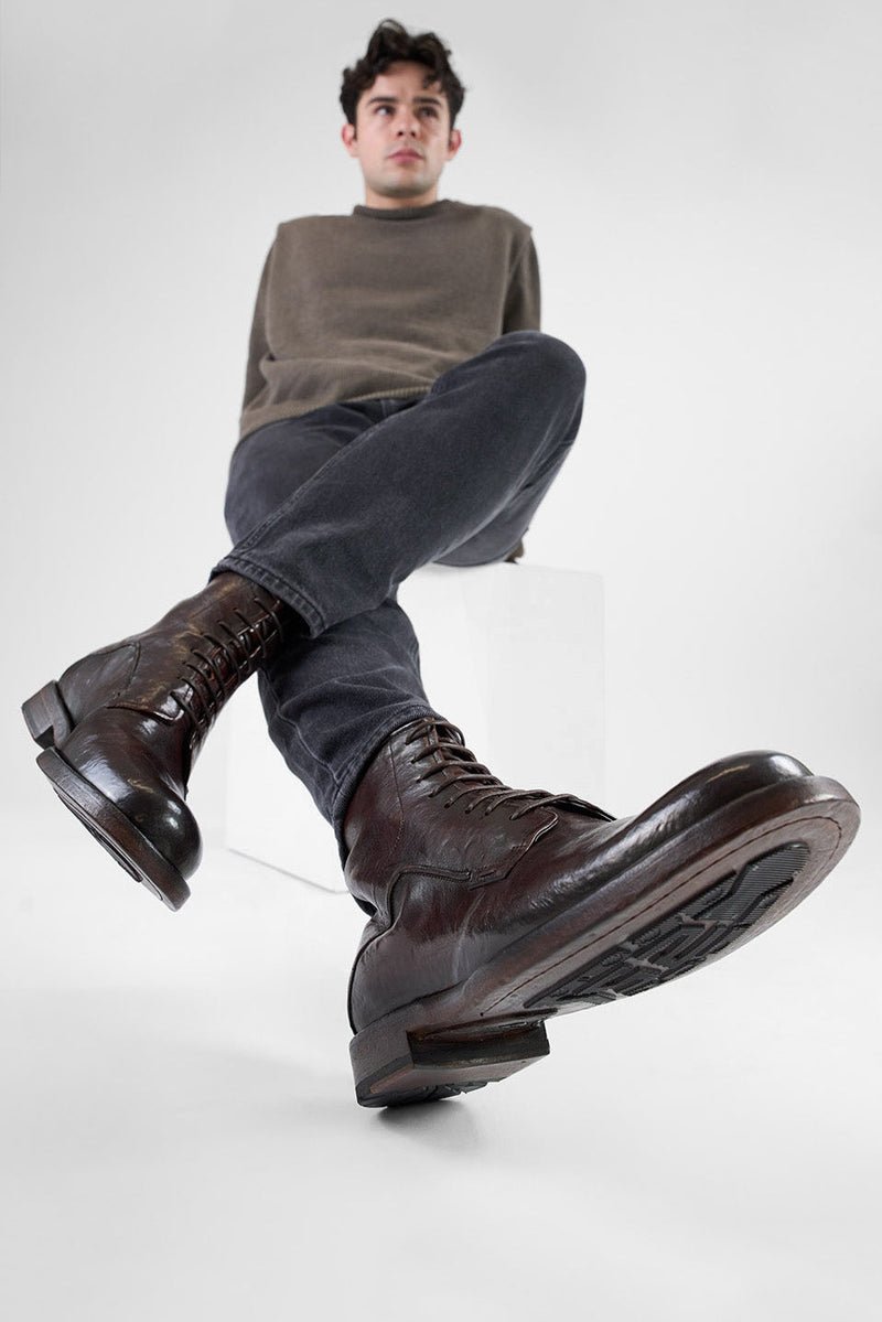 EYTON dark-cocoa military boots.