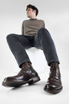 EYTON dark-cocoa military boots.