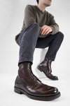 EYTON dark-cocoa military boots.