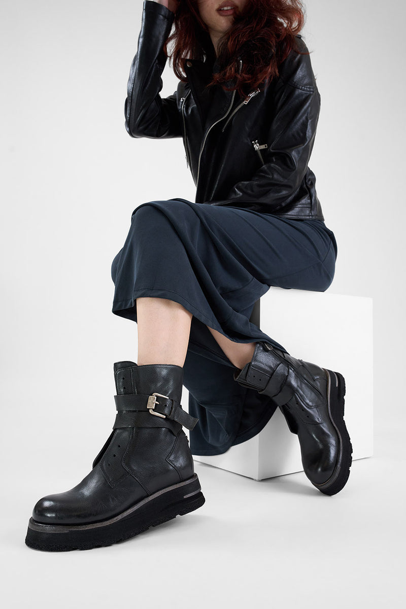 HARLEY urban-black laceless buckle bikers.