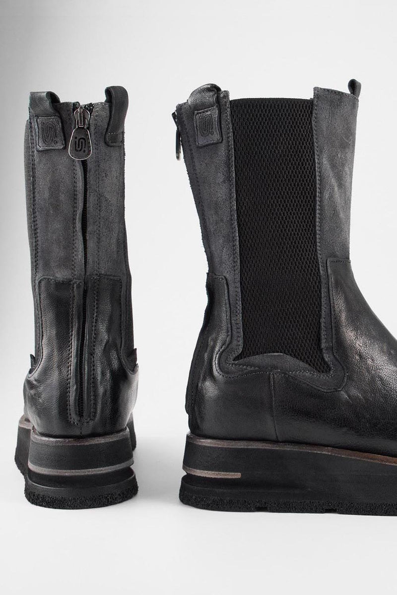 HARLEY black & grey suede high chelsea boots.