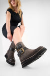 HARLEY fossil-grey suede buckle bikers.