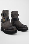 HARLEY fossil-grey suede buckle bikers.