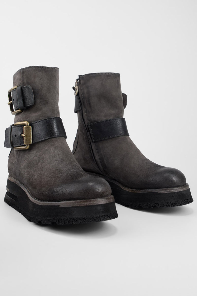 HARLEY fossil-grey suede buckle bikers.