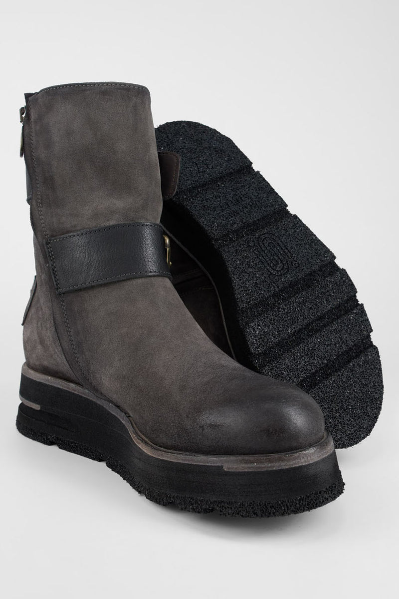 HARLEY fossil-grey suede buckle bikers.
