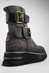 HARLEY fossil-grey suede buckle bikers.