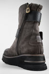 HARLEY fossil-grey suede buckle bikers.