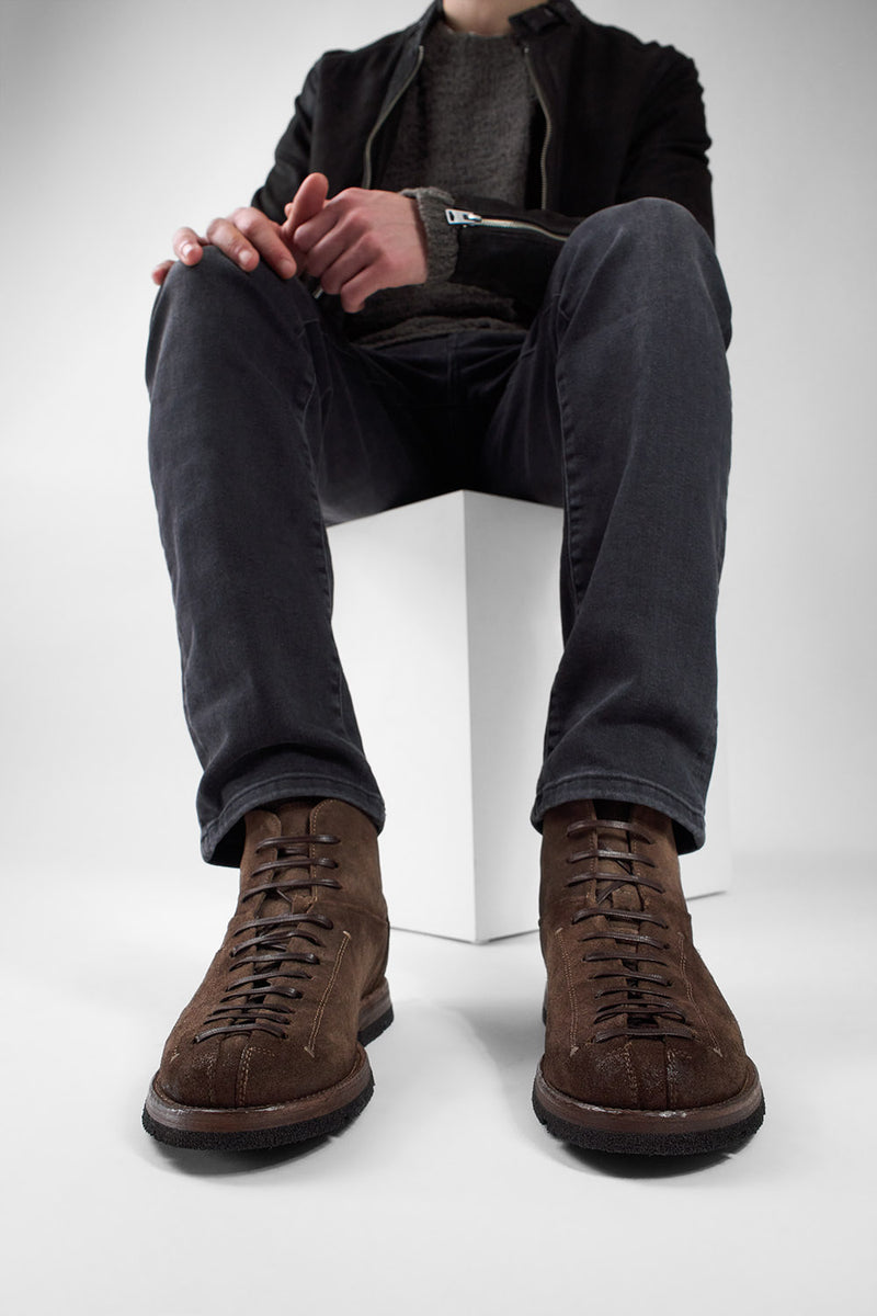 HARVEY husk-brown suede tip-laced ankle boots.