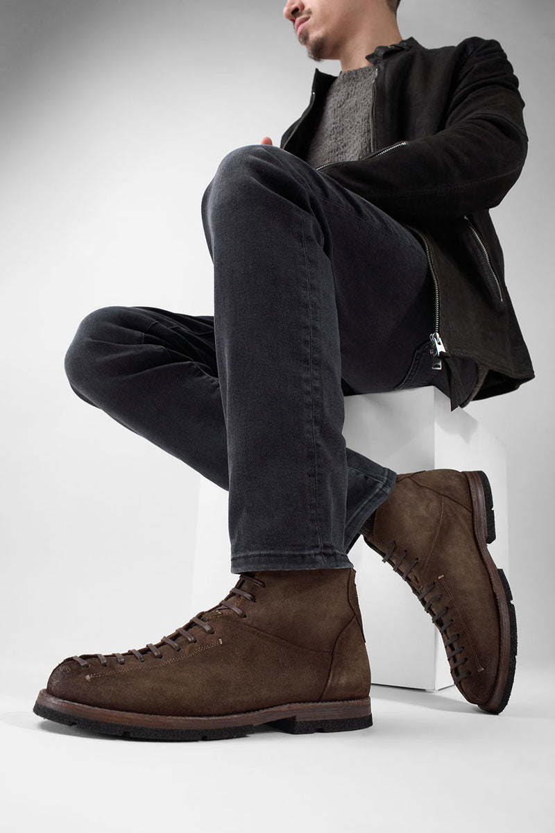 HARVEY husk-brown suede tip-laced ankle boots.