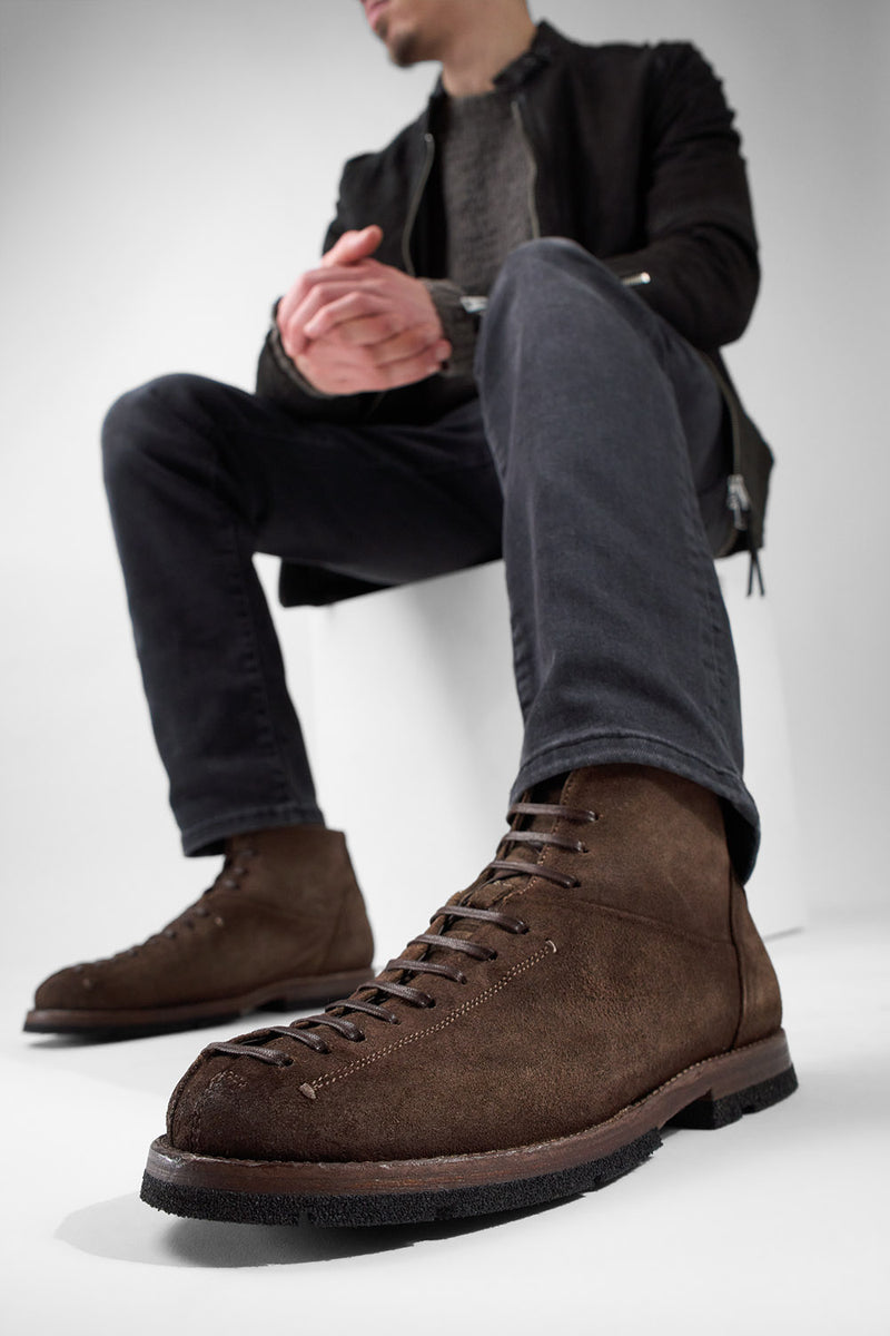 HARVEY husk-brown suede tip-laced ankle boots.