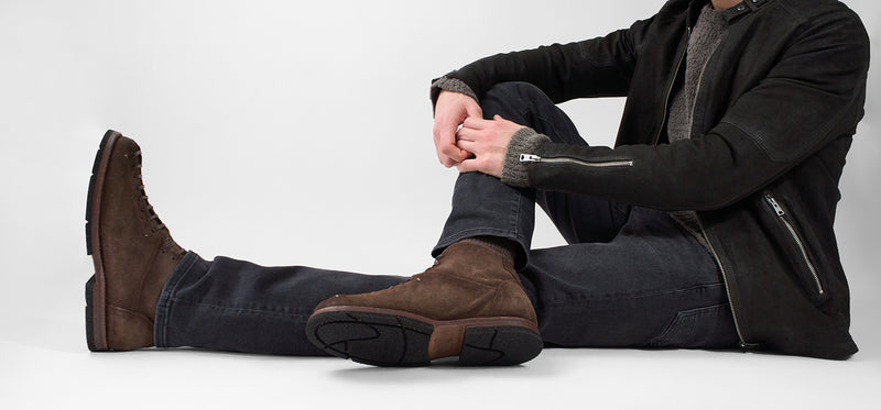 HARVEY husk-brown suede tip-laced ankle boots.