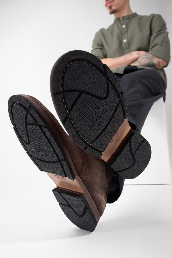 HARVEY toasted-brown suede derby shoes.