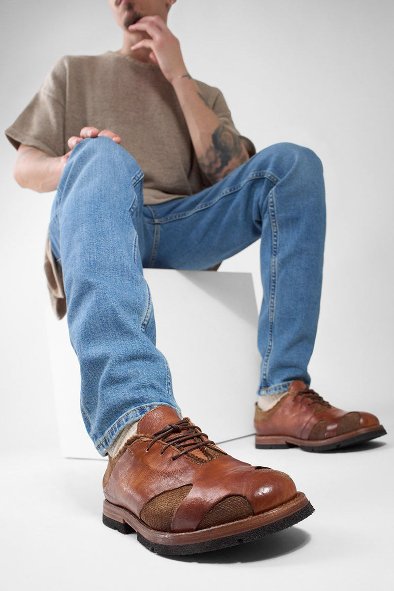 HARVEY tan-brown leather canvas oxford shoes untamed street