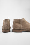 HAVEN linen-grey suede low ankle boots.