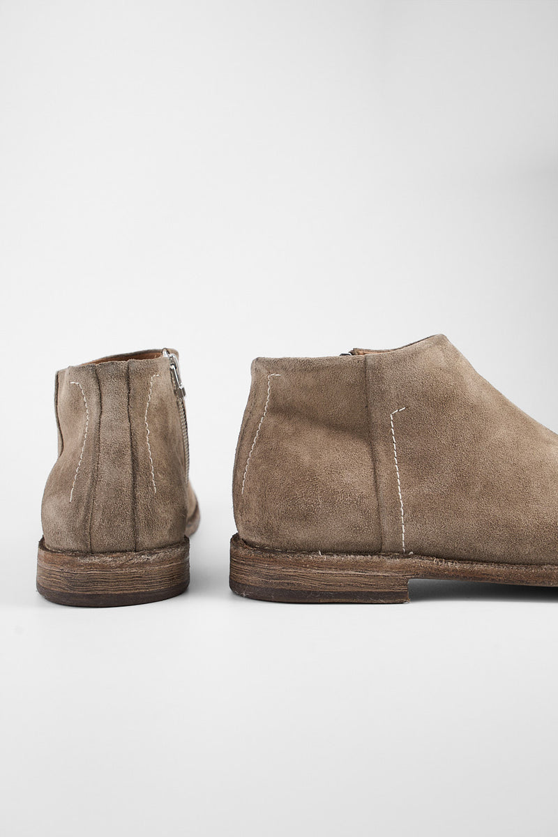HAVEN linen-grey suede low ankle boots.