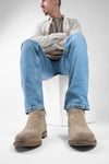 HAVEN linen-grey suede low ankle boots.
